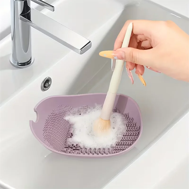 Bol de nettoyage de brosse de maquillage en Silicone, avec Base à ventouse et poignée antidérapante, bol de nettoyage de bouffée de poudre, outil cosmétique, outils de nettoyage