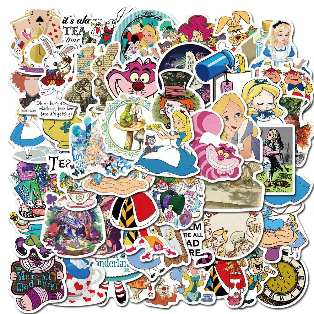 

10/30/50pcs Disney Alice in Wonderland Cartoon Stickers Funny Moive Decals Graffiti DIY Notebook Fridge Classic Toy Sticker Pack