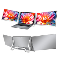 FOPO 16-Inch Portable Triple Laptop Monitor with IPS Panel and Type C Interface Folding Design Metal Stand Expandable Screen