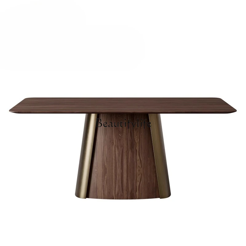 

Medieval style all solid wood rectangular dining table villa high-end simple light luxury South American black walnut