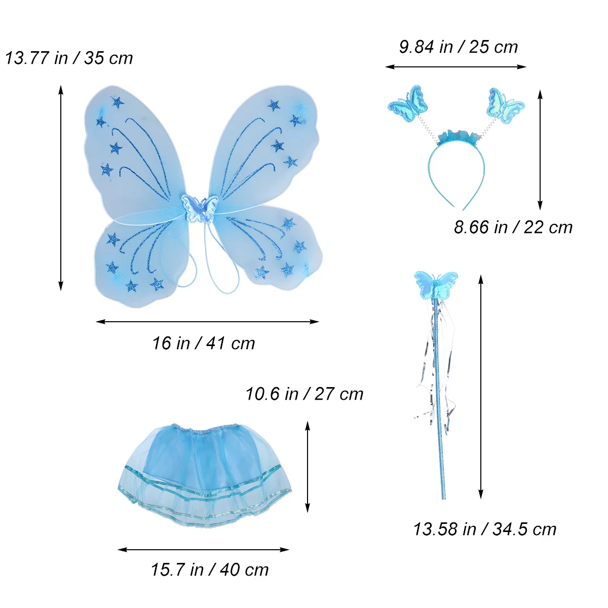 

4Pcs Fairy Costume Set Including Wings Skirt Headband for Princess Tutu Outfit Perfect for Masquerade Party Cosplay