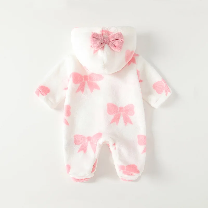 Baby Clothes for Autumn and Winter, Flannel Fur Coat, New Baby Jumpsuit, Bow Tie, Female Baby Warm Crawling Clothes