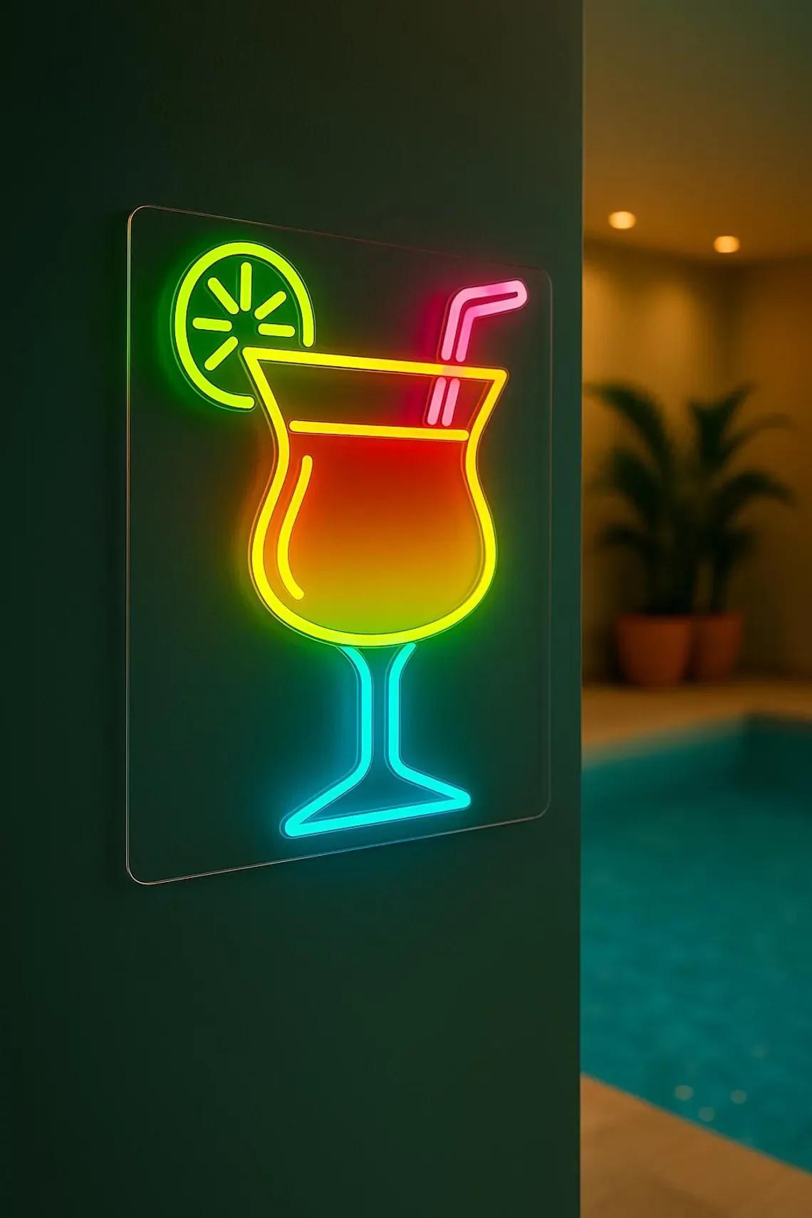 

Коктейльная неоновая вывеска Коктейль с соломенным рисунком Неоновый декор для бара Декор для бассейна