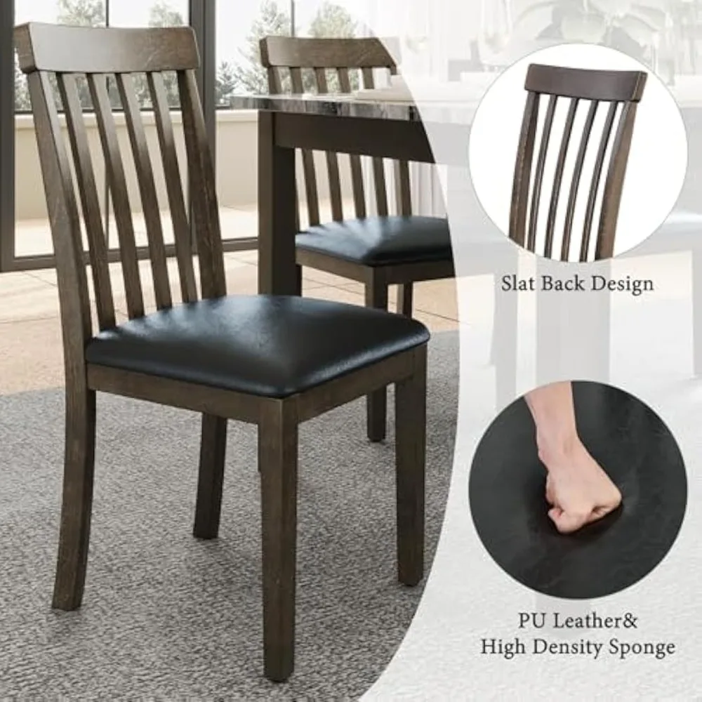 7-Piece Dining Table Set For 6, Faux Marble Modern Dining Table Set With 6 Upholstered PU Leather Chairs