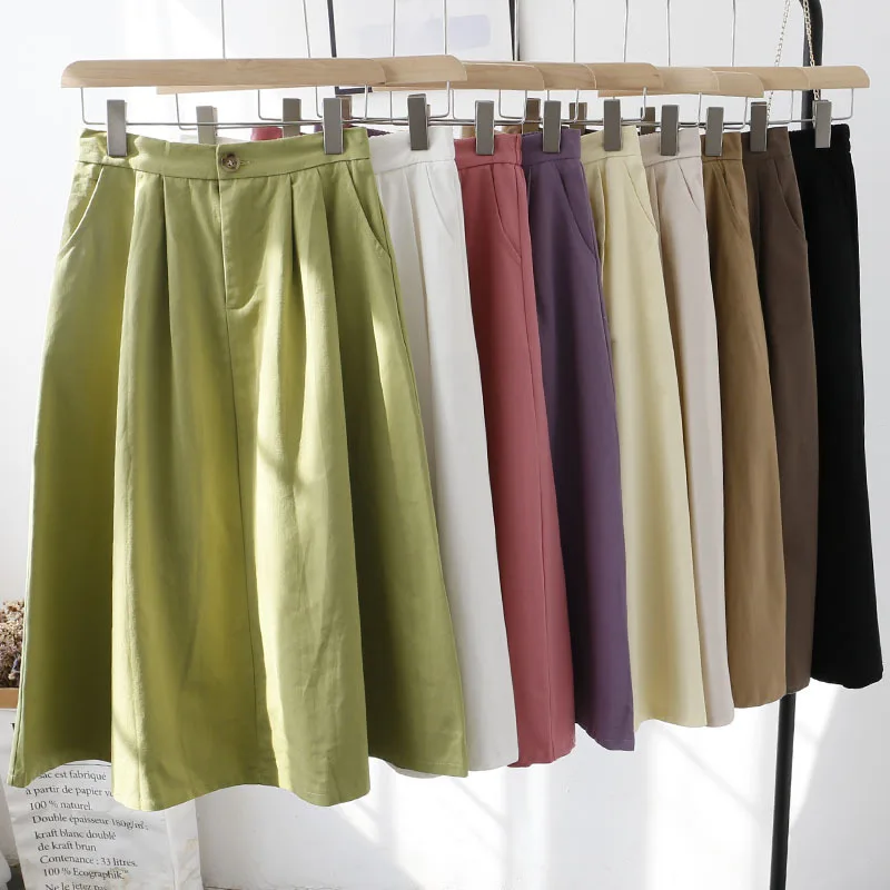 Fashion Women Spring Summer Elastic High Waist A-Line Pleated Long Skirt With Pocket Office Lady Casual Clothing Girl Gift Sk23