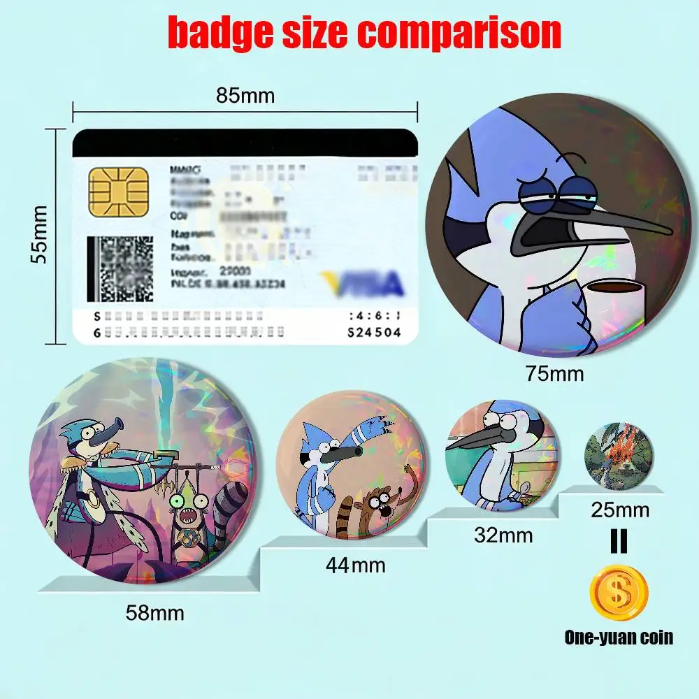 leisure Mordecai Regular Show Round Exquisite Badge Brooches Creative Pins For Clothes Hat Backpack Gift Accessories