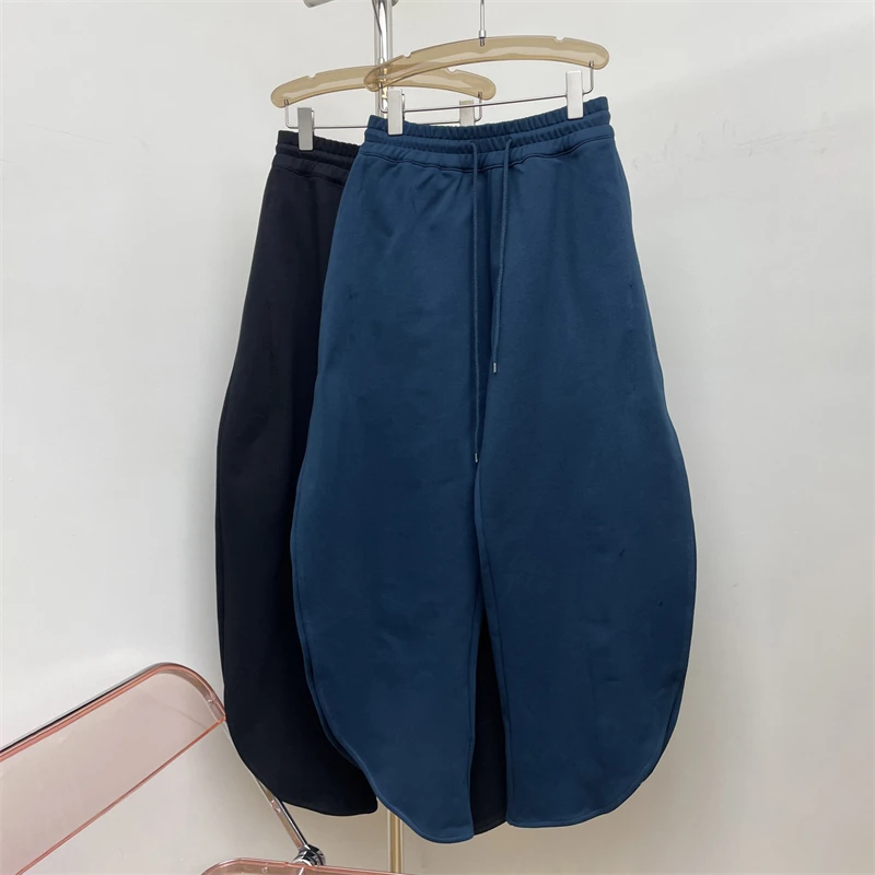 2026 Spring New Women's Drawstring Elastic Waist Slit Petal Curved Pants Y2K High Quality Fashion Loose Sweatpants Flared Pants