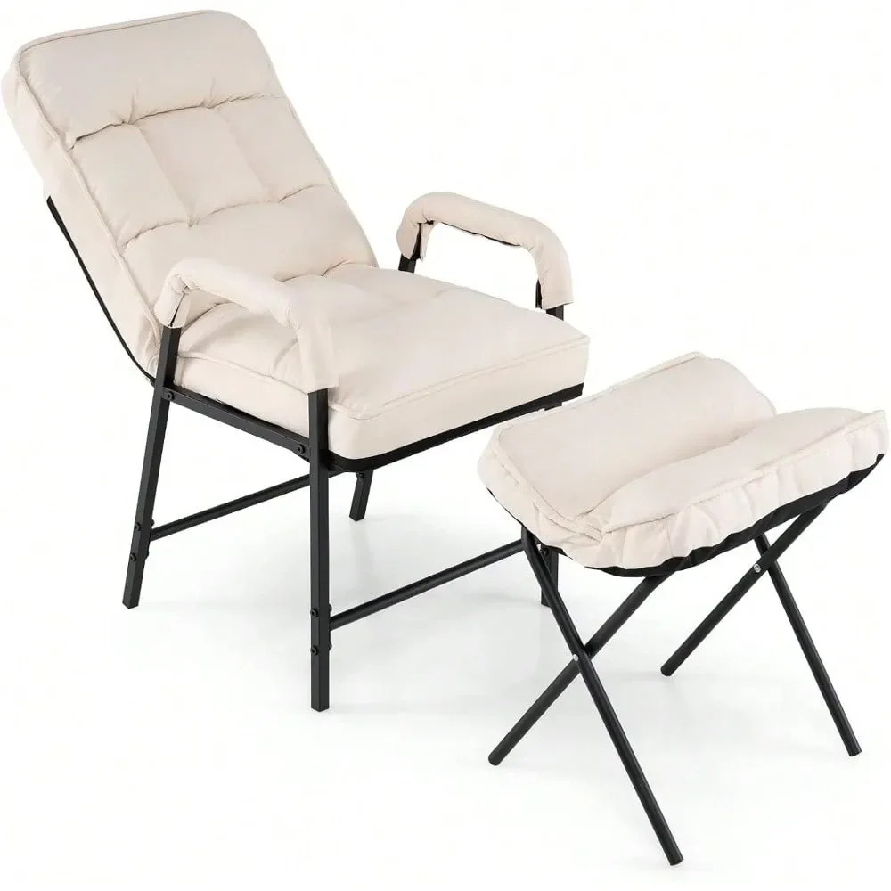 

Accent Chair With Ottoman, holstered Arm Chair With Adjustable Backrest Solid Metal Frame, Linen Fabric Single Sofa Chair And