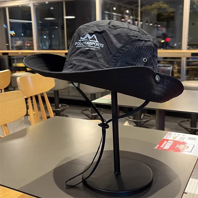 자외선 차단 모자 서부 카우보이 스타일 유니섹스 하이킹 캠핑 낚시 UV 차단 여성용 캐주얼 라운드 탑 캡 상세 이미지 4