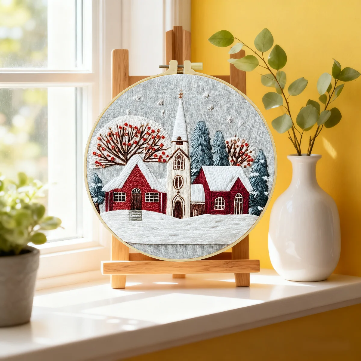 1 Stück 20X20CM/15X15CM 7,87/6,3 Zoll Stickerei-Starter-Kit DIY-Set Heimdekoration, Schneelandschaft, Stickerei-Set – Detail 2