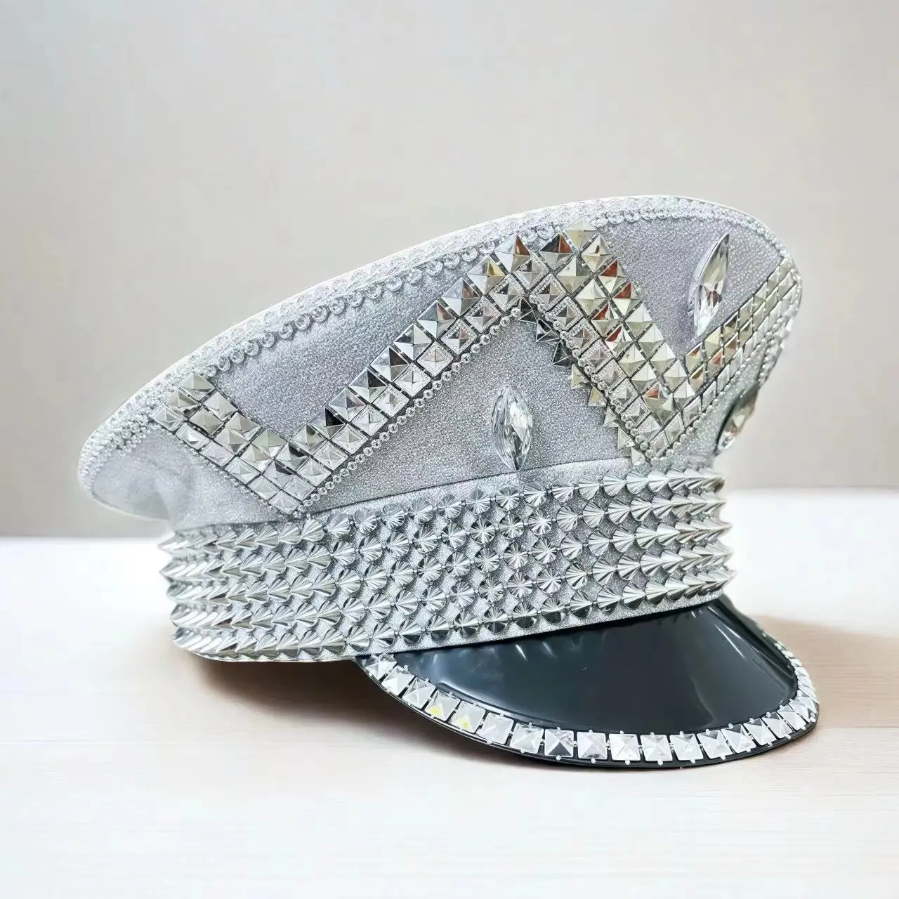 HongLuan grijze Halloween kostuum hoed volwassene, kapitein hoeden strass voor Burning Man Festival vrouw, cosplay vrouwelijke accessoires