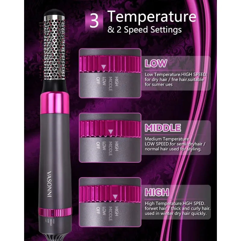 5 in 1 Hair Dryer Brush, Negative Ion Electric Hot Air Blow Dryer Brush Comb (black-red)