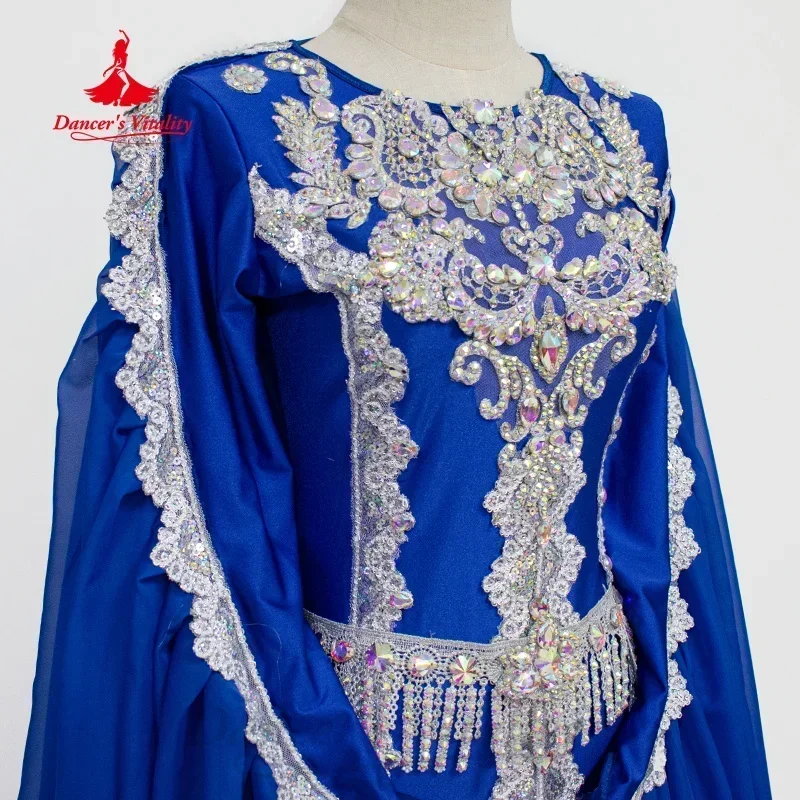 BellyDance Prestatiekostuum Dames Aangepaste Senior Geborduurde Jurk + Kwastje Riem 2 Stuks Oosterse Danswedstrijd Kleding