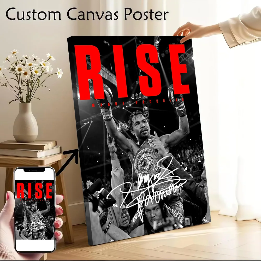 Boxing Manny Pacquiao Rise Poster Canvas Wall Art Personalized Print Modern Painting Perfect Gift for Aesthetic Decoration Room
