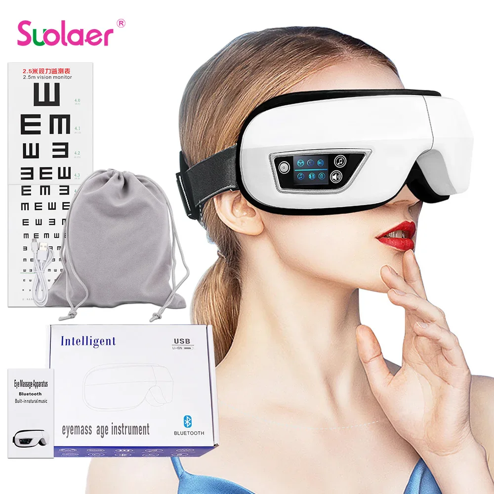 Eye Massager with Eye Chart 6D Smart Airbag Vibration Bluetooth Eye Care Instrument Hot Compress Bluetooth Eye Massage Glasses