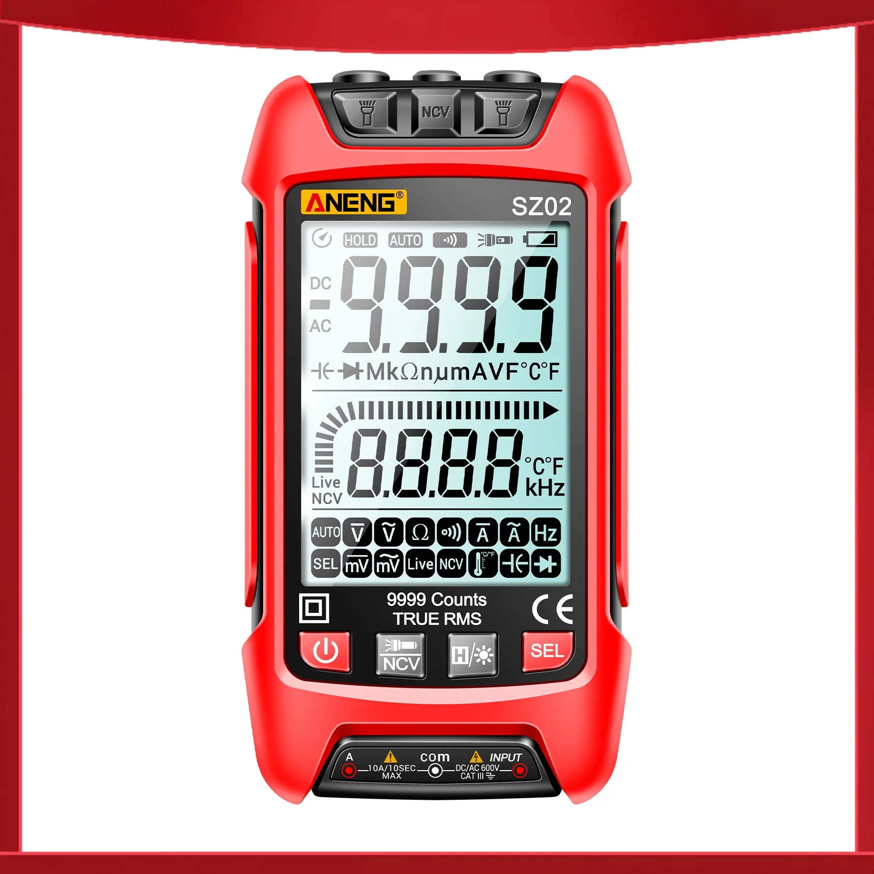 ANENG SZ02 Smart Digital Multimeter Auto Range 9999 Counts NCV Universal Meter Handheld Multifunctional Tester