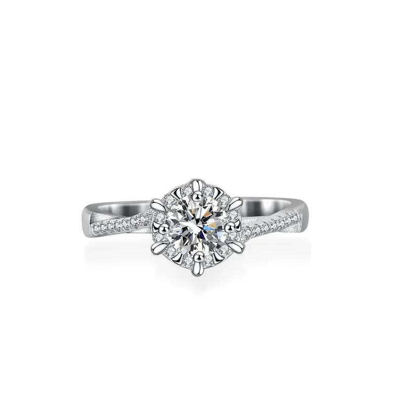 

Round 0.5 Carat Moissanite 925 Silver Ring for Women Engagement Gift Fine Jewelry