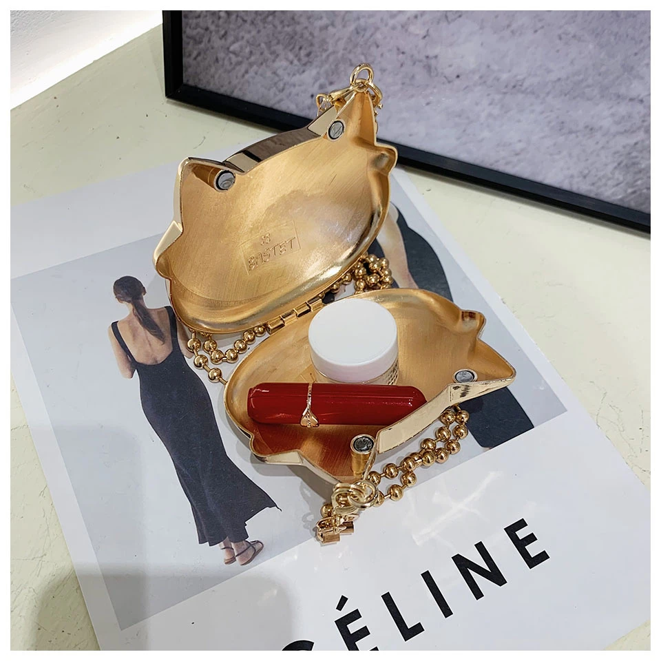 Einfache Conch Abendessen Tasche frauen Schulter Messenger Umhängetasche Spaß Persönlichkeit Metall Kette Kupplung Acryl Shell Telefon Taschen Heißer – Detail 32
