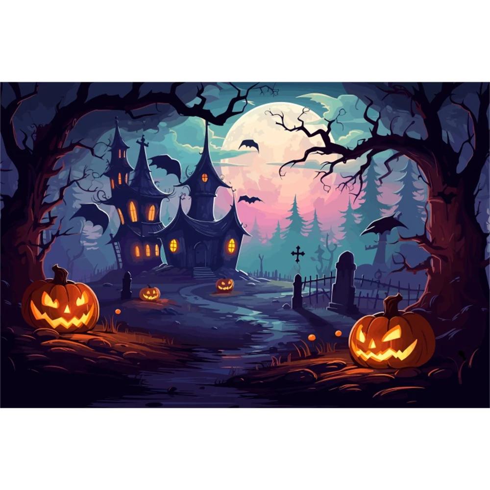 Halloween Party Backdrop Horror Night Moon Scary Grave Ghost Skull Witch Castle Children Portrait Photography Background Props