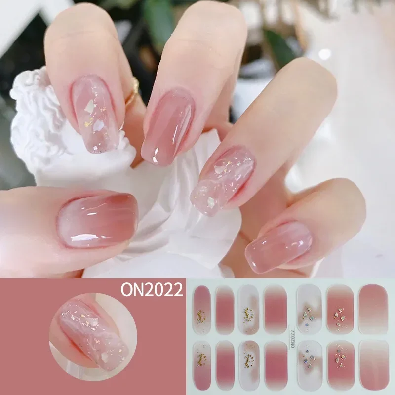 

14Tips 3D Uv Gel Nail Stickers Flowers Gradient Color Adhesive Full Cover Semi Cured Gel Nail Wraps DIY Manicure Arts Decals