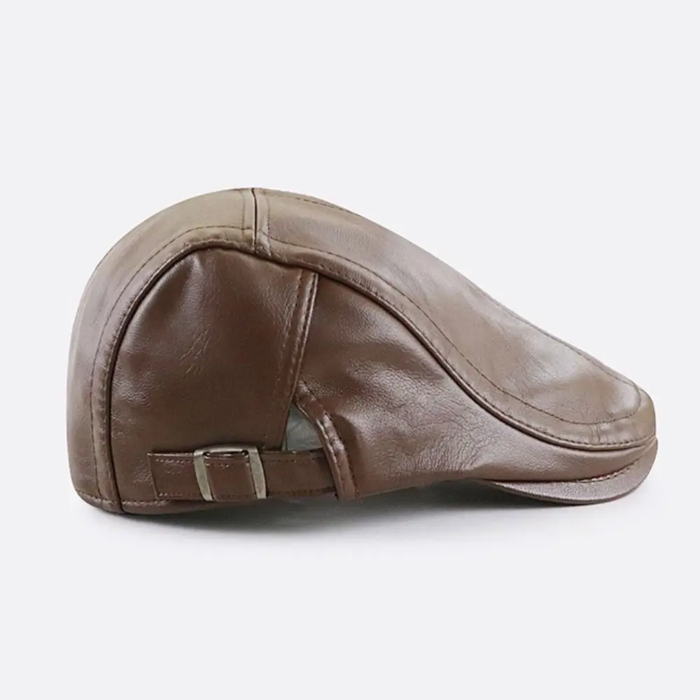 

Casual Forward Peaked Cap Men Beret Hat Korean Style British Style Leather Flat Cap Cabbie Solid Color Outdoor
