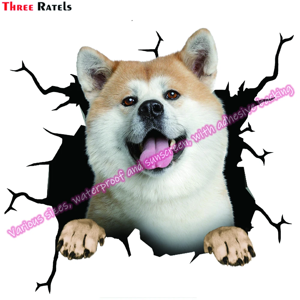 Three Ratels DA  Car Sticker Funny Dog  Creative Akita Inu Dog Pet Car Sticker Ripped PVC Sticker Car Window Bumper  Decoration