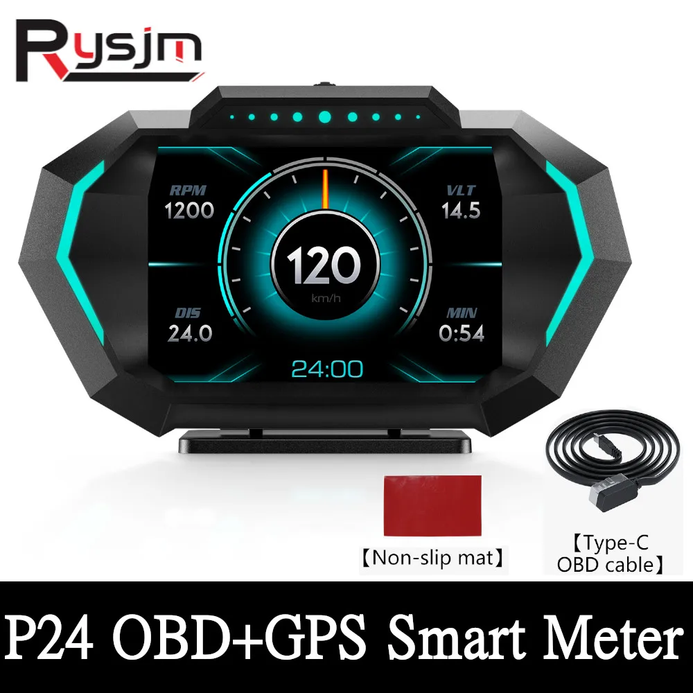 

OBDII Smart Digital Speedometer Meter HUD P24 Car Head Up Display OBD+GPS System Inclinometer Fuel Consumption Overspeed Alarm