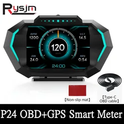 Medidor de velocímetro Digital inteligente OBDII HUD P24 pantalla frontal de coche sistema OBD + GPS inclinómetro consumo de combustible alarma de exceso de velocidad