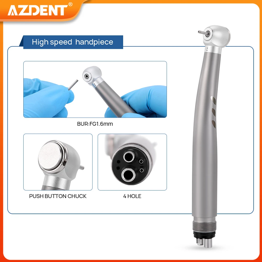 Dental High & Low Speed Handpiece Kit AZDENT Ring LED E-Generator Standard Head Push Button Contra Angle 2/4 Holes Air Motor