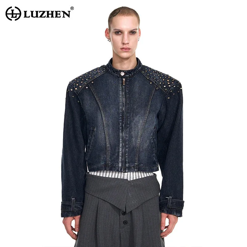 

LUZHEN 2025 осенняя новая модная мужская куртка с металлическими блестками в стиле пэчворк, оригинальная уличная джинсовая куртка высокого качества JY4092