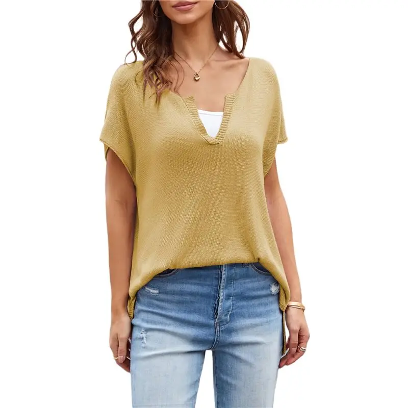 

CYL-женские футболки с v-образным вырезом и короткими рукавами, летние топы, базовые свободные футболки с короткими рукавами, 2025 г.