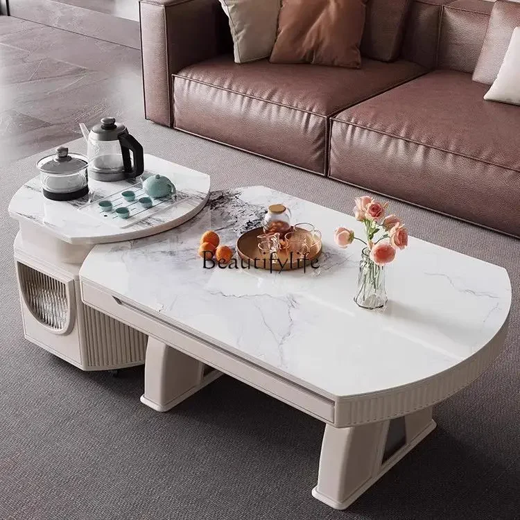 

LXCream wind solid wood electric lifting coffee table rock slab modern fire heating multi-functional dining table integratedSSS