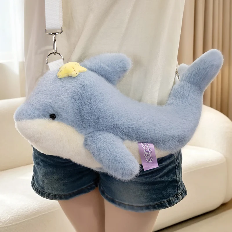 

Kawaii Dolphin Plushie Backpack Soft Marine Animal Crossbody Bag Fluffy Animal Collection Aquarium Gift for Women/Girlfriend