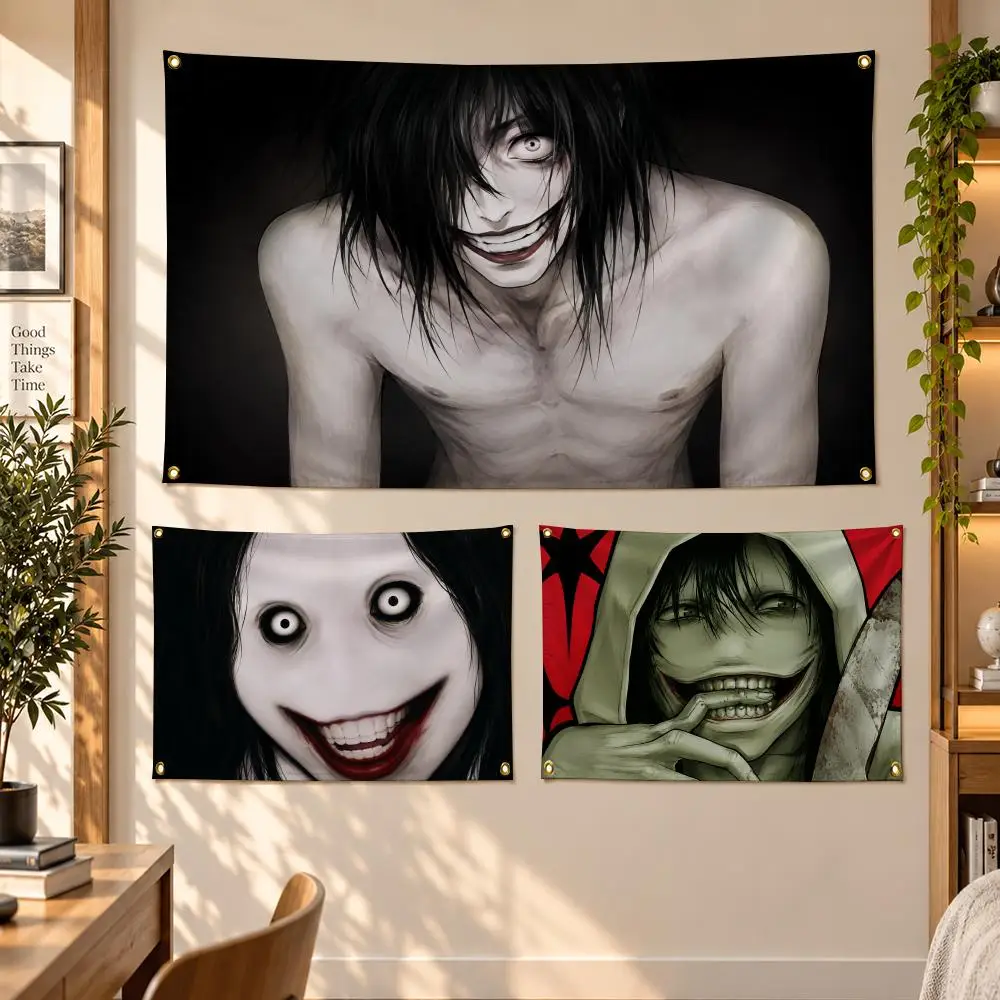 Character Horror T-The Killer Jeff Flags Banner Decor for Bedroom,Garden,Party,Club,Gaming Room,Garage Fan Gift