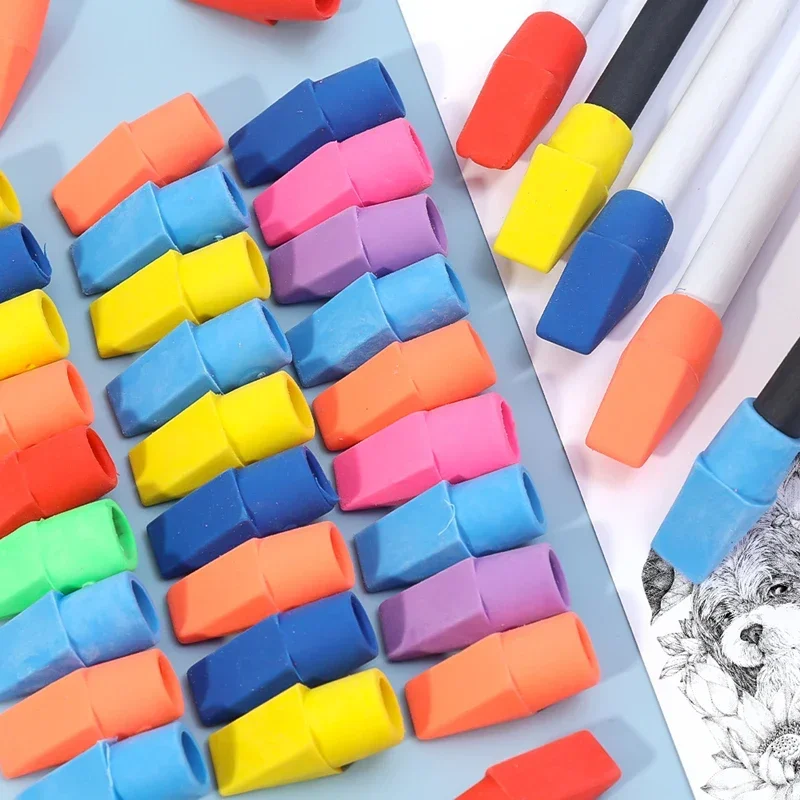 1/20Pcs Erasers Pencil Top Eraser Caps Chisel Shape Pencil Eraser Toppers Soft Student Painting Correction Supplies Stationery