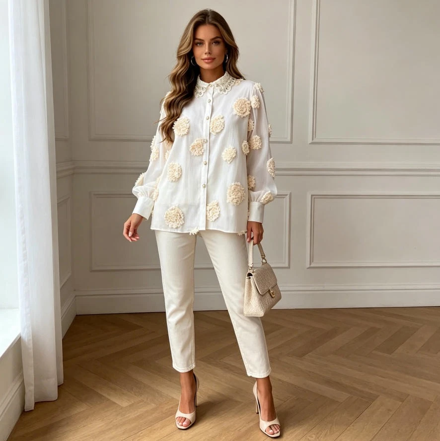 Women Shirt Single Breasted Button Cardigan Blouses Turn Down Collar Print Loose Long Sleeve Buttons Shirts Casual Summer