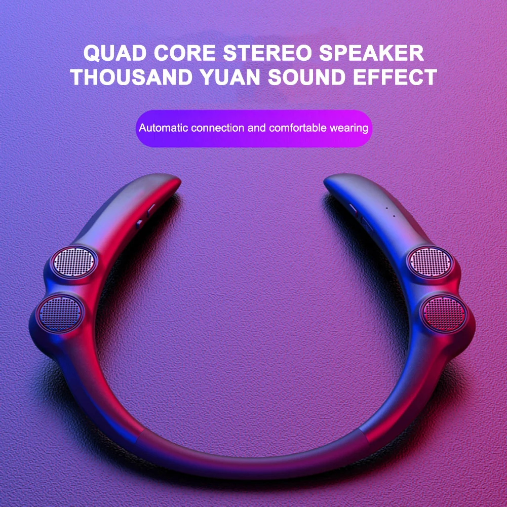 

Bluetooth-совместимый динамик на шею, беспроводной сабвуфер высокой четкости для вызова, звуковая коробка, 4 динамика для спортивных игр