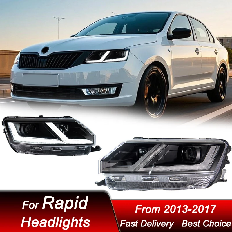 

Светодиодные фары для Skoda Rapid 13-17, новый стиль, полный комплект LED-фар, модернизированные проекционные линзы, аксессуары для тюнинга.