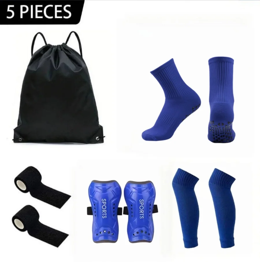 Adult Teenager Soccer Training Set Complete Football Shin Guard Kit Anti Slip Socks Calf Sleeve Adhesive Tape Bag Sports Kit