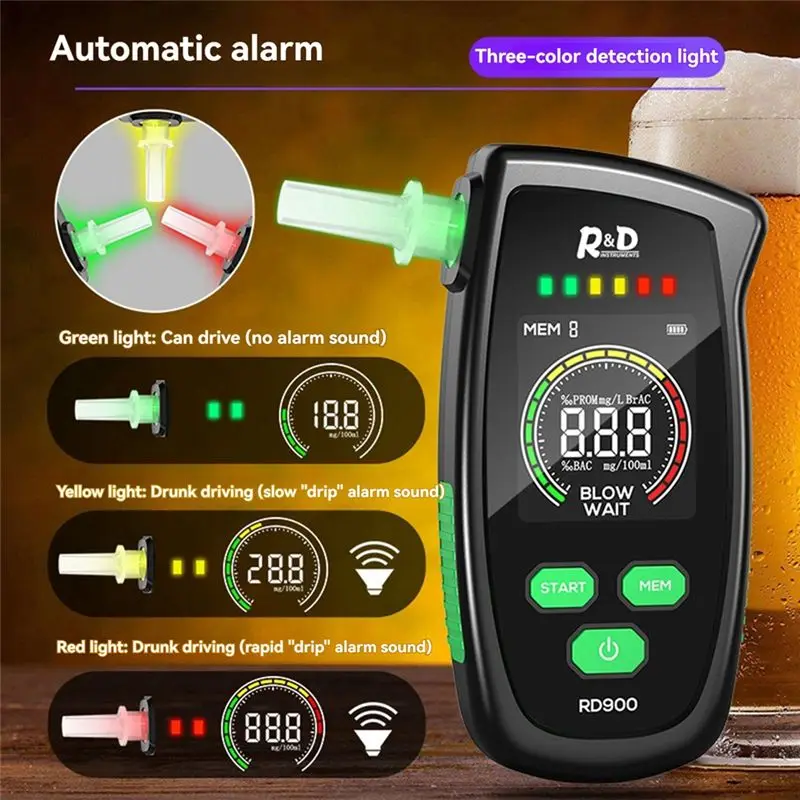 Digital Alcohol Breath Tester Handheld LCD Screen Alcohol Detector High Accuracy Breathalyzer Portable Alcotest Device-ABQF