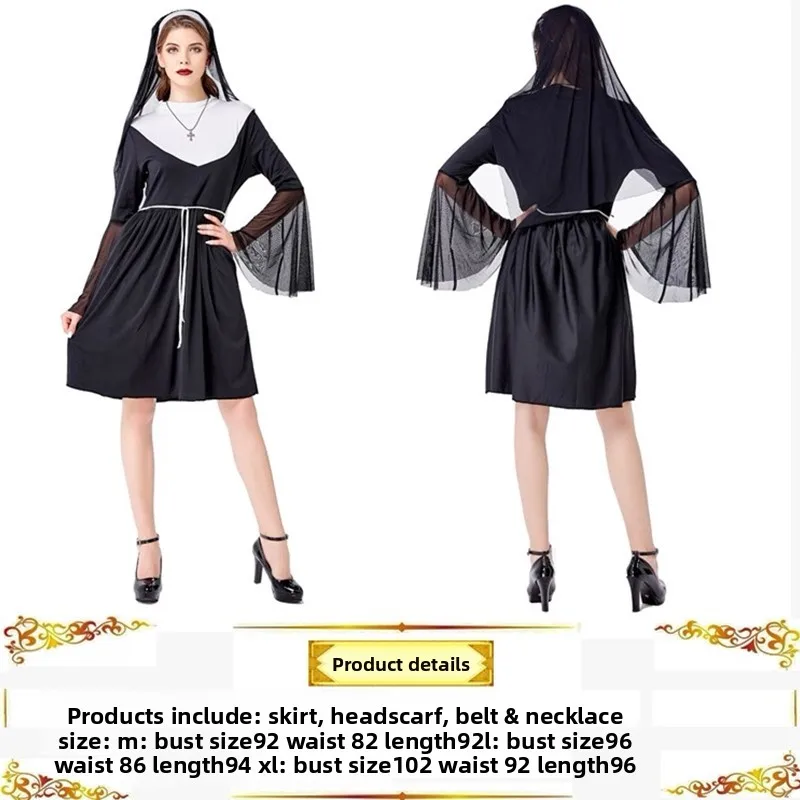 Loween – tenue de spectacle sur scène pour couple, Costume de prêtre pour hommes, ensemble d'habitudes de nonne en Fiber de Polyester 00%