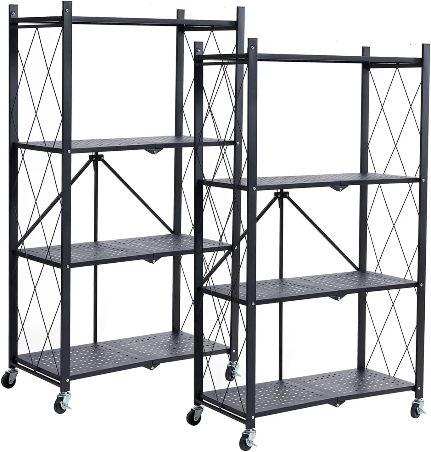 

Metal Storage Shelves - 4 Tier Shelving Unit, Folding Display Shelf Ras No Assembly For Vendors And Craft Shows, Bla (2Pcs)