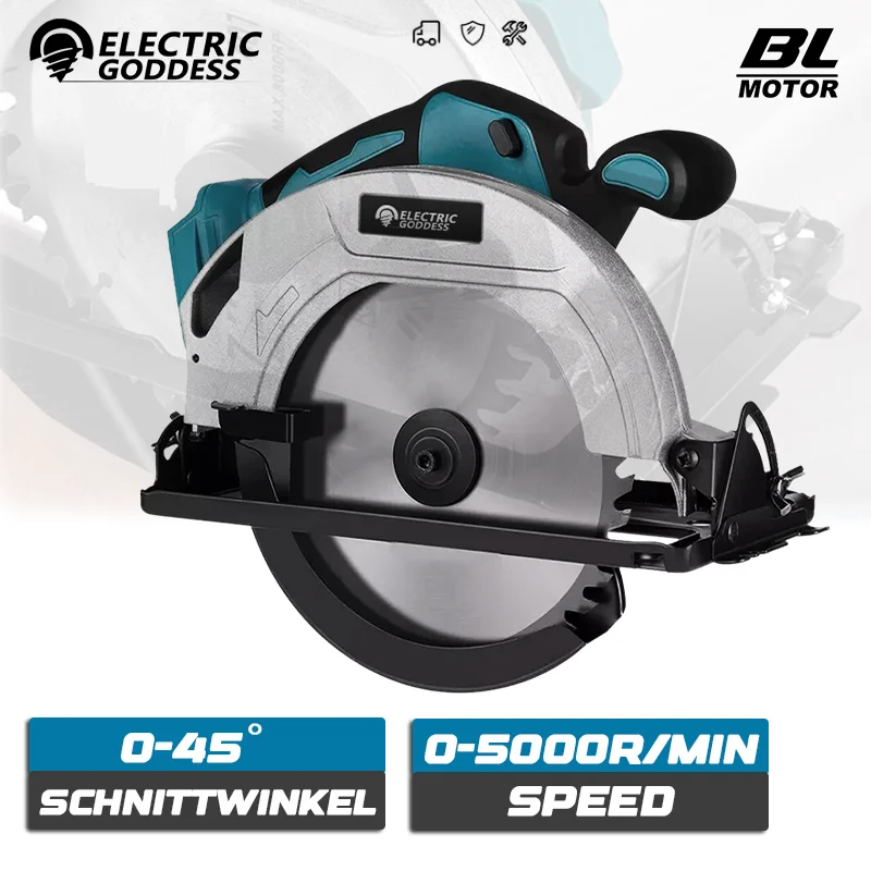 Bürstenlose 5/7 Zoll elektrische Kreissäge Akku-Holzbearbeitungssäge 45 Grad Schnittverstellung Sägewerkzeug für Makita 18 V Batterie Pin