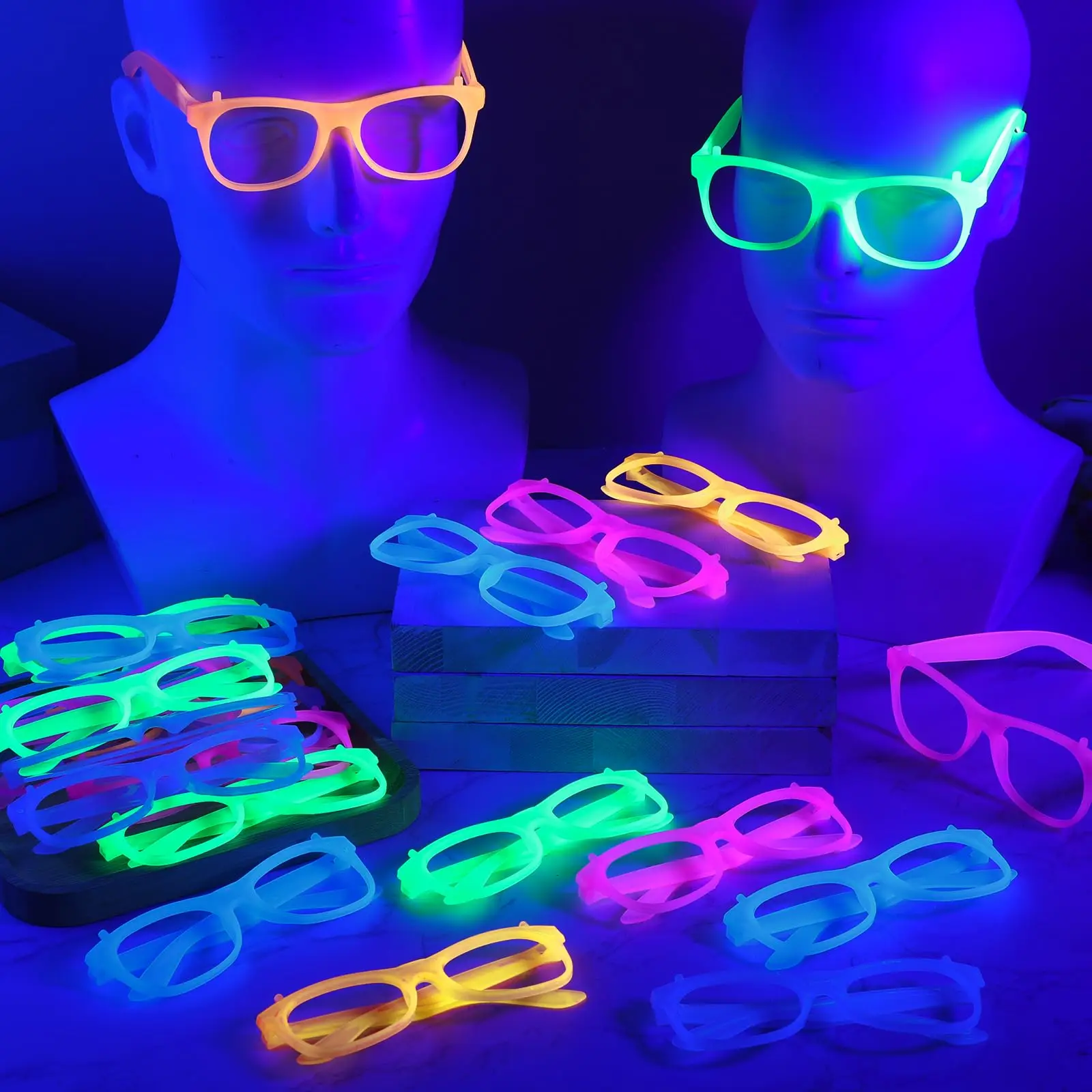 2/24 Stück Leuchtende Neon-Brillen ohne Gläser, Leuchtende Brillengestelle, Partyzubehör für Halloween, Abschlussball, Geburtstagsdekoration, Foto-Requisiten – Detail 18