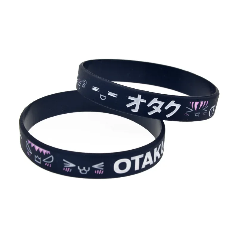 50 Pcs OTAKU Silicone Bracelet for Anime Fans Gift Black Adult Size Bangle