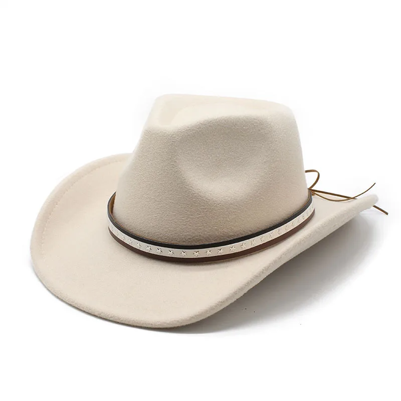 벨트 울 모자 트렌디한 가을 겨울 한국 스타일 남녀 공용 서부 카우보이 모자 넓은 챙 그늘 모자