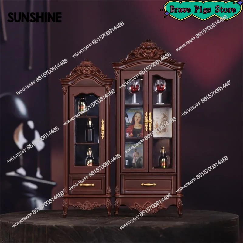 Vintage Simulation Storage Cabinet Display Cupboard Model Home Living Room Wine Cabinet Furniture Decor Toy