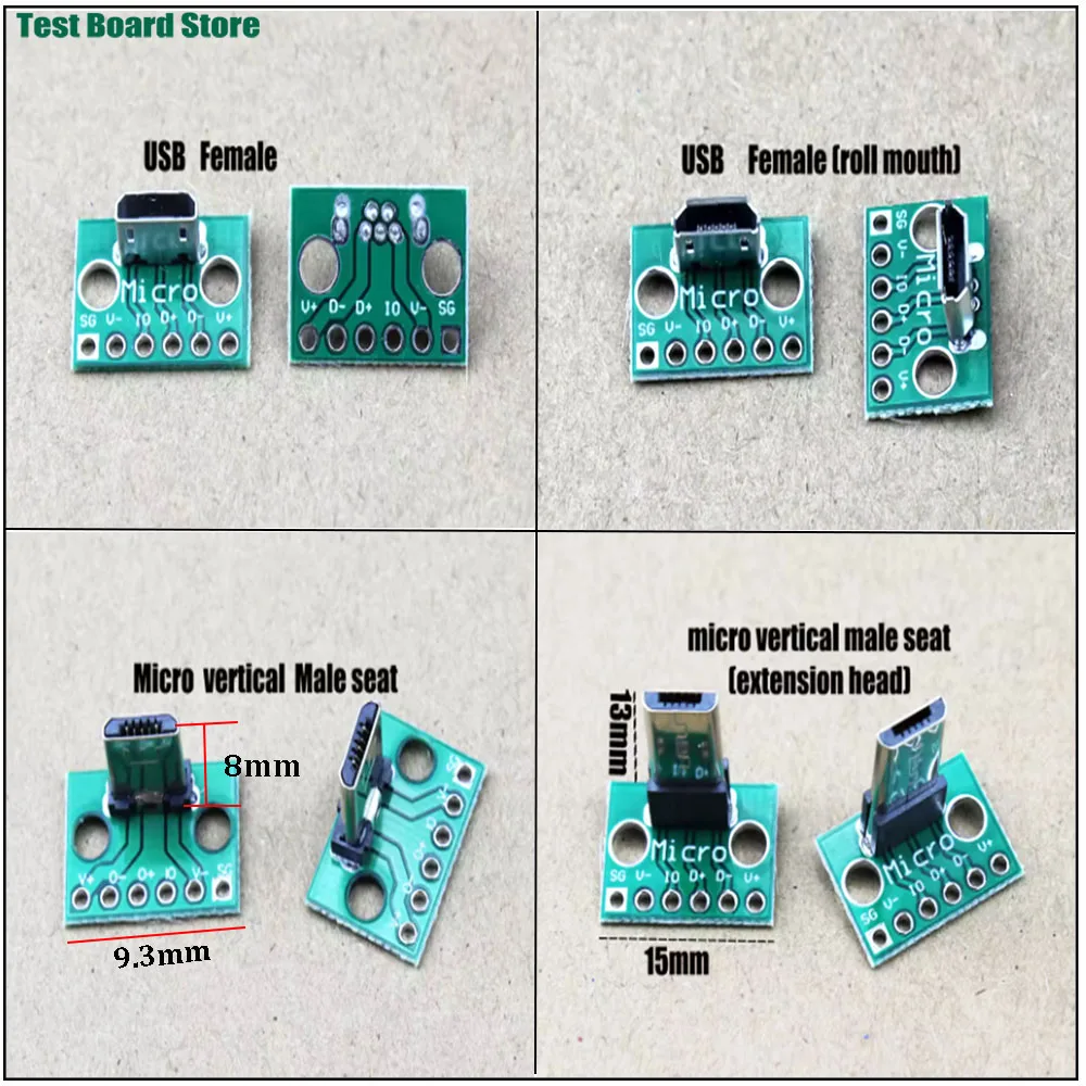 

1piece Vertical USB Micro USB 2.0 Male lengthen Head Connector PCB Converter Adapter Breakout Board 180 Degree Vertical WP-110