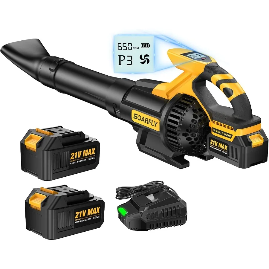 Cordless Leaf Blower with 650CFM High-Performance Airflow and 3 Speed Levels for Efficient Lawn Care Yard Maintenance Leaf Remo