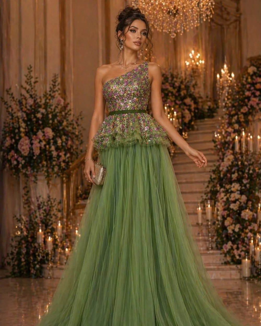

Customized Classic Women Tulle Sequined Ruched A-Line Evening Dresses Formal Off-the-shoulder Sleeveless Floor Lenght Party Gown